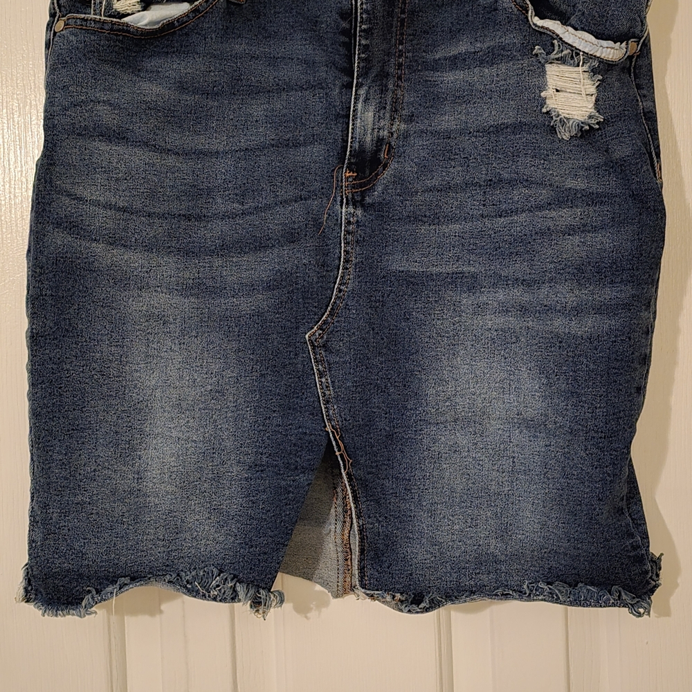 Distressed Denim Skirt